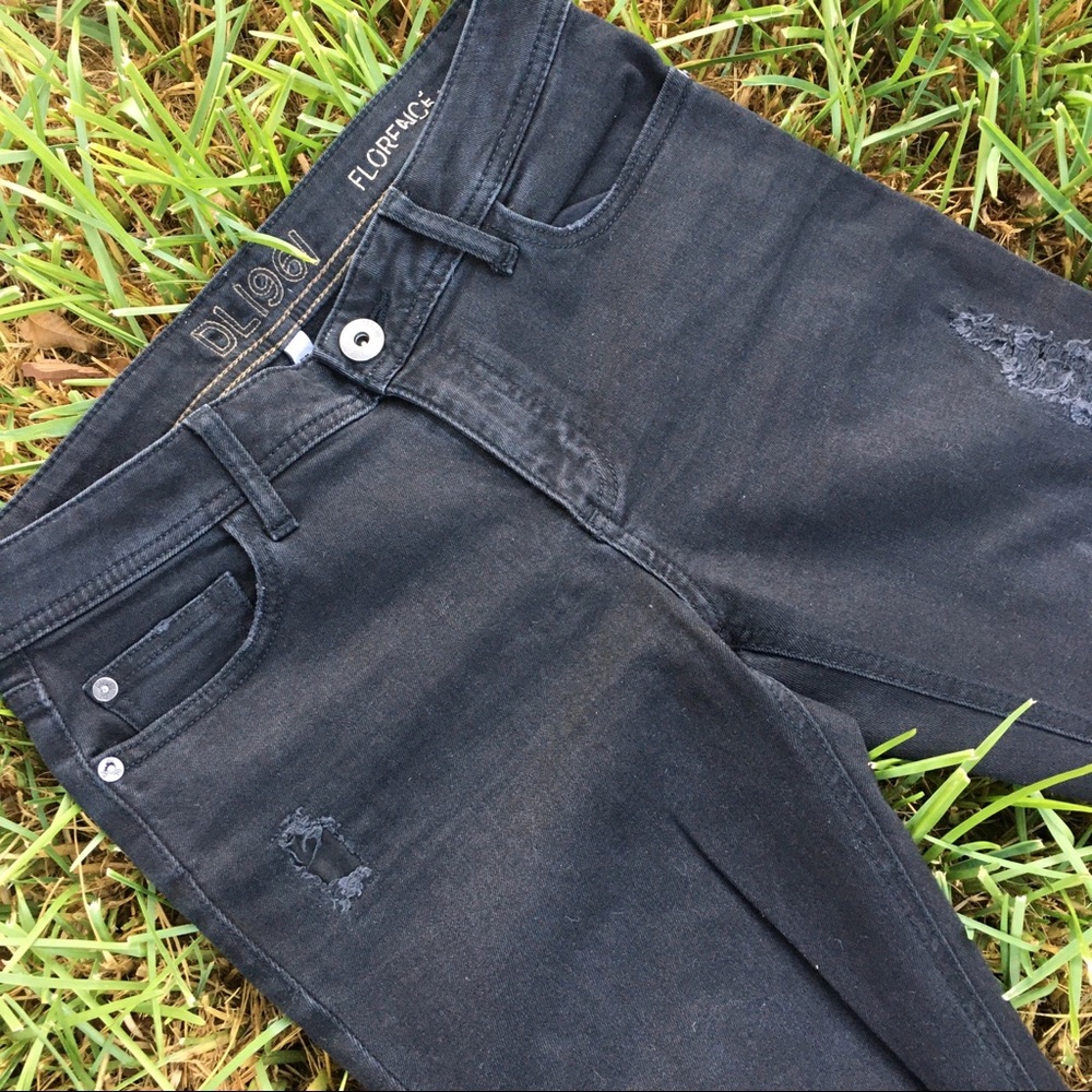 DL1961 Florence Black Distressed Skinny Jeans